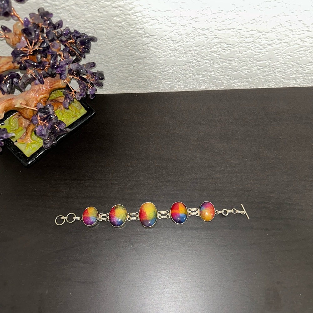 Rainbow solar quarts bracelet on 925 silver